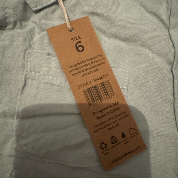 Rabbit Bear cotton & linen set for boys. Size 6. NWT. Blue and white. - Picture 3 of 5